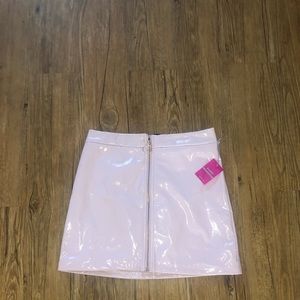 Pink Faux Leather Zip Up Skirt